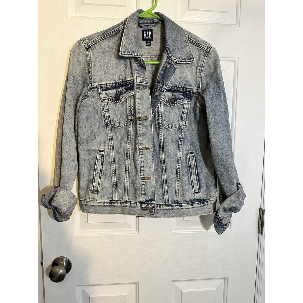 Gap Denim Jacket Women's Medium Blue Button Up Long Sleeve Stretch Casual Retro